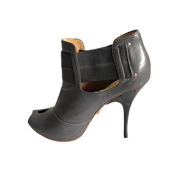 𝅺L.A.M.B by Gwen Stefani Leather Peep Toe High Heel Ankle Boots Grey 10 - Picture 7 of 11